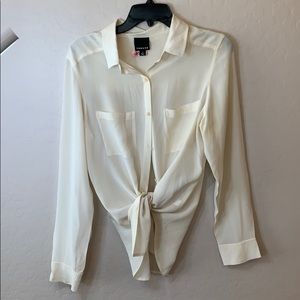 Trouvé Cream 100% Silk Button Down Top